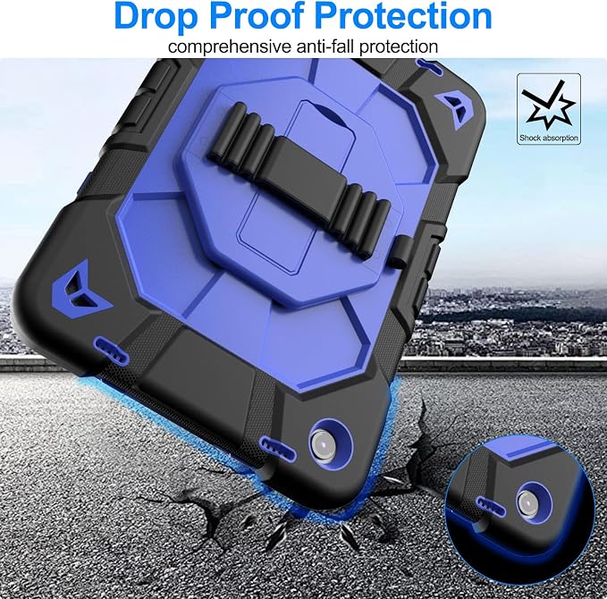 Heavy Duty Shockproof Case for Samsung Galaxy Tab A9+ Plus 11 2023 (SM-X210/X216/X218) [Dual Front Frame] with/No Screen Protector 360 Rotating Stand Hand &amp Shoulder Strap (Black/Black)