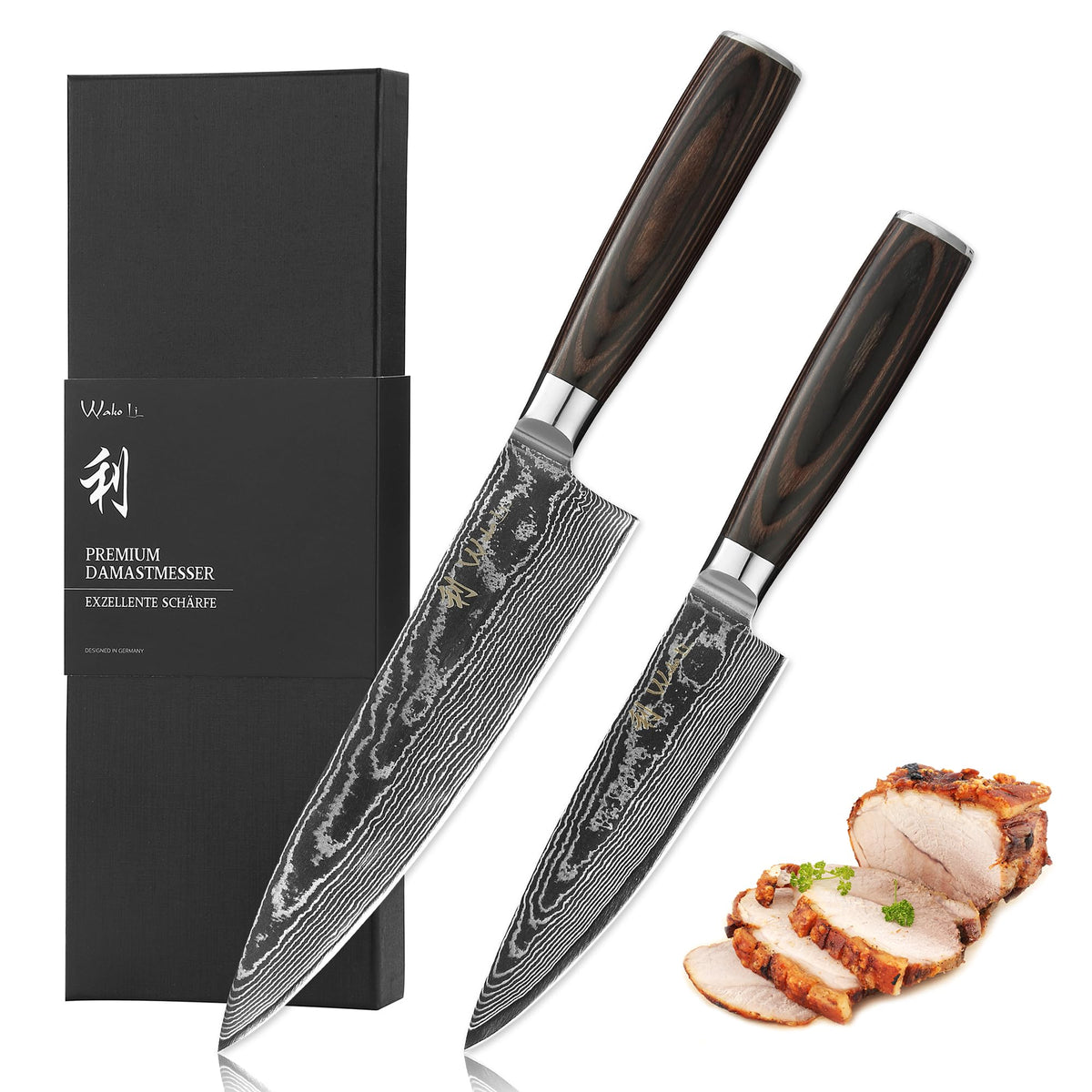 Wakoli EDIB Essentials 2-Piece Damascus Chef Knife Set, VG10 Core, Gift Box