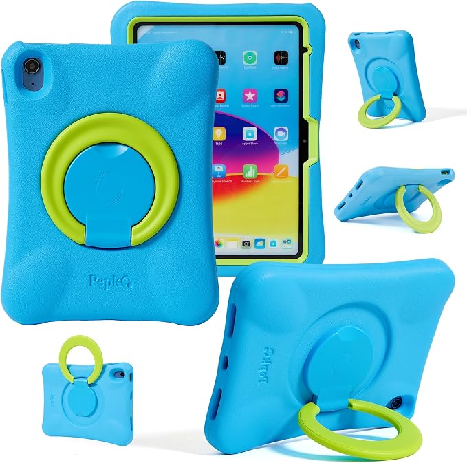 Kids Case for iPad Shockproof Cover for 11-inch iPad Air M4 (2026) / M3 (2025) / M2 (2024) 11” Lightweight Full Body Protective Case with Foldable Handle/Stand (Blue+Green)