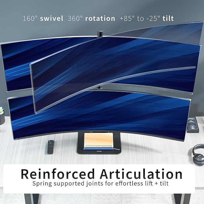 VIVO Freestanding Dual Vertically Stacked Ultra-Wide Monitor Desk Stand, Extra Tall Heavy Duty Adjustable Mount for 2 Ultrawide Screens up to 49 inches, 44 lbs Per Screen Capacity, Black, STAND-V202L