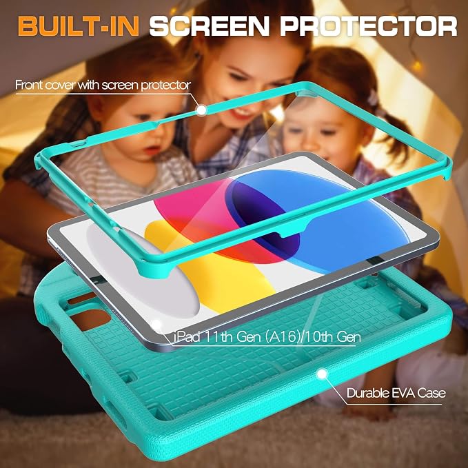 Kids Case for iPad (A16) 11th Generation 11 Inch 2025/iPad 10th Generation 10.9 Inch 2022 with Screen Protector and Pencil Holder Shockproof Handle Stand Cover for iPad 11/10 Gen Blue
