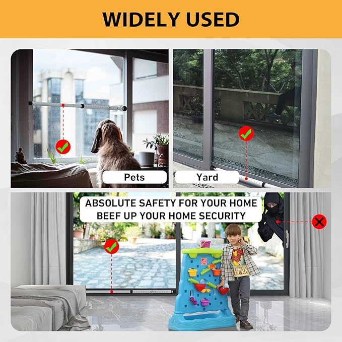 PBHEPJ Sliding Door Security Bar, 18.5-51 inch Adjustable Patio Door Security bar with Rubber Tips, Multi-use Window Security Bars, Sliding Door Stopper, White, 2 Pack