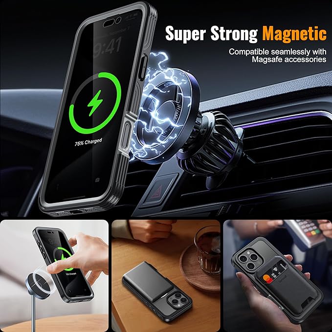 360° Protection Magnetic for iPhone 16 Pro Case Built-in 9H Privacy Screen Protector & Metal Stand[Fit for Magsafe][Anti-Spy][Lens Protector] Heavy Duty Shockproof Phone Case for iPhone 16 Pro