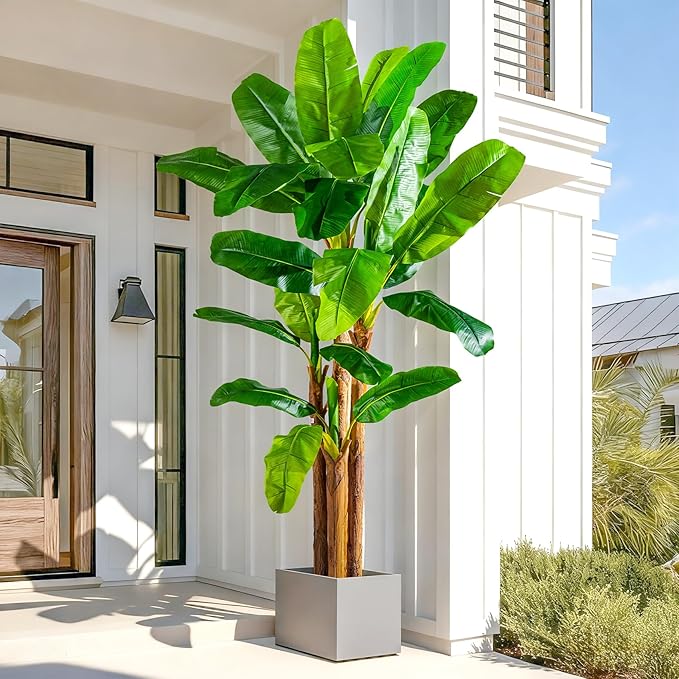 Large Fake Tropical Bananas Trees Tall Artificial Banana Tree Indoor Outdoor Realistic Floor Plant Big Faux Plants for House Home Living Room Office Front Porch Decor Outside Patio para decoracion