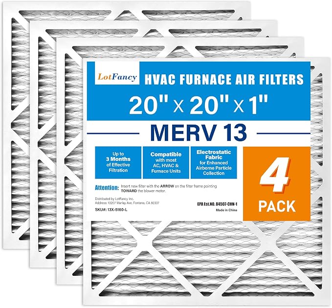 LotFancy 20x20x1 Air Filter MERV 13 4-Pack, Electrostatic Pleated HVAC Furnace