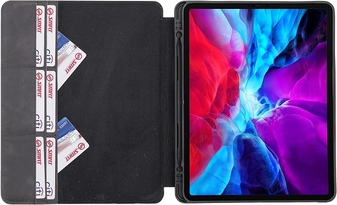 Genuine Leather Handmade iPad 10.2 Magnetic Closure Case with Separeted Compartments and Card Slots for Women &amp Men (8th Gen 2020) (7th Gen 2019) (Black)