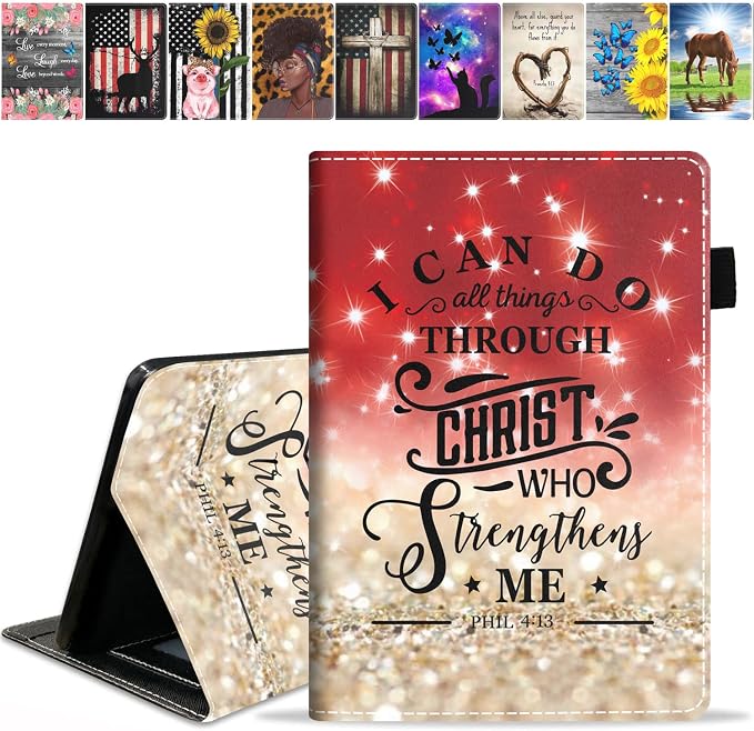 Case for All-New Amazon Kindle Fire 7 Tablet (7 Display 12th Generation 2022 Release) Premium PU Leather Stand Cover with Smart Auto Wake American Flag and Cross