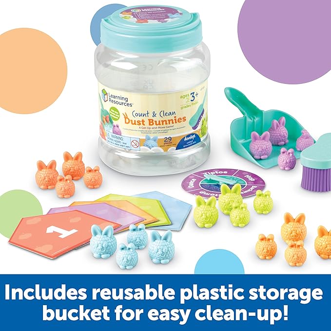 Learning Resources Count & Clean Dust Bunnies - Fine Motor Skills, Color and Shape Matching for Kids, Number Recognition, Toddler Montessori Sensory Toys, Birthday Gift for Boys and Girls