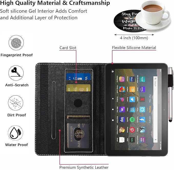 Case for Kindle Fire HD 8/Fire HD 8 Plus Tablet (12th/10th Gen 2022/2020 Release) - Slim Lightweight PU Leather Stand Cover with Auto Wake/Sleep Celestial Theme Sun with Crescent Moon