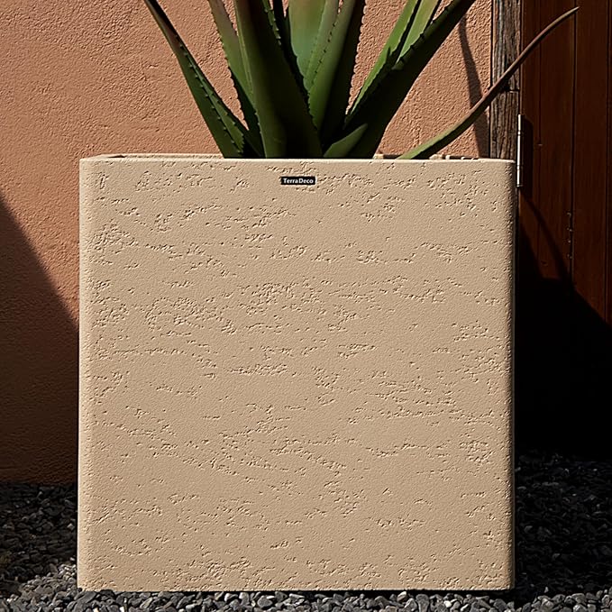 20 Inch Square Concrete Planter（20Lx20Wx20H，48 Pounds）,Durable All-Weather Use with Drainage Holes,Large Square Planter for Outdoor Indoor Plants