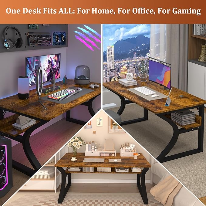 AZN Computer Desk, 47'' Computer Desk, Home Office Desks w/Storage, Home Office Desks w/U-Size Metal Frame for Home Office Bedroom, Study Writing Work Table w/Water-Resistant, Scratchproof Surface