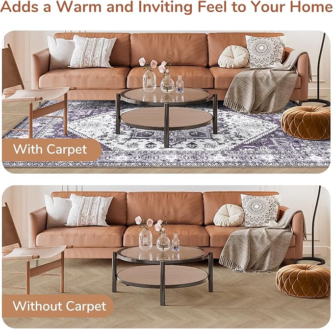 OPPODREAM Thin Area Rugs 3x5, Washable Rugs with Non Slip Backing, Low-Pile Throw 3x5 Carpet, Faux Cashmere 3 x 5 Carpet, Purple