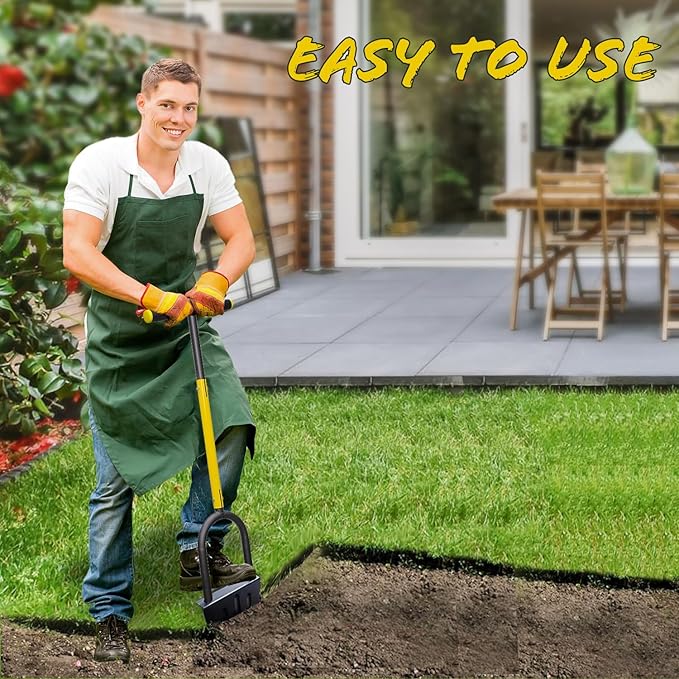 Lawn Edger with T-Grip, Half Moon Saw-Tooth Edger, 38-Inch Step Edger for Sidewalk and Grass Maintenance