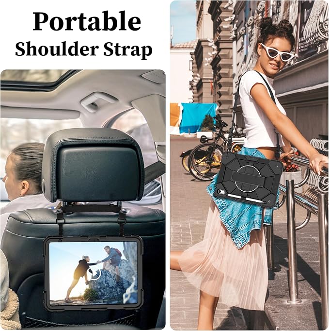 Nitupai Case for iPad 10th Generation 10.9 Inch 2022 / iPad A16 Case 11 Inch 2025 with Screen Protector 10th Gen Cover for Kids Pencil Holder 360° Rotating Stand Shoulder Strap Black Black