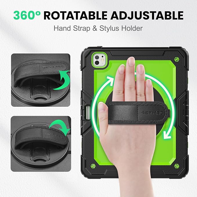 SEYMAC for iPad 9th/8th/7th Generation Case 10.2 2021-2019 Full-Body Shockproof Protective Case with Screen Protector Rotating Stand/Handle/Shoulder Strap for iPad 10.2 Blue/Black