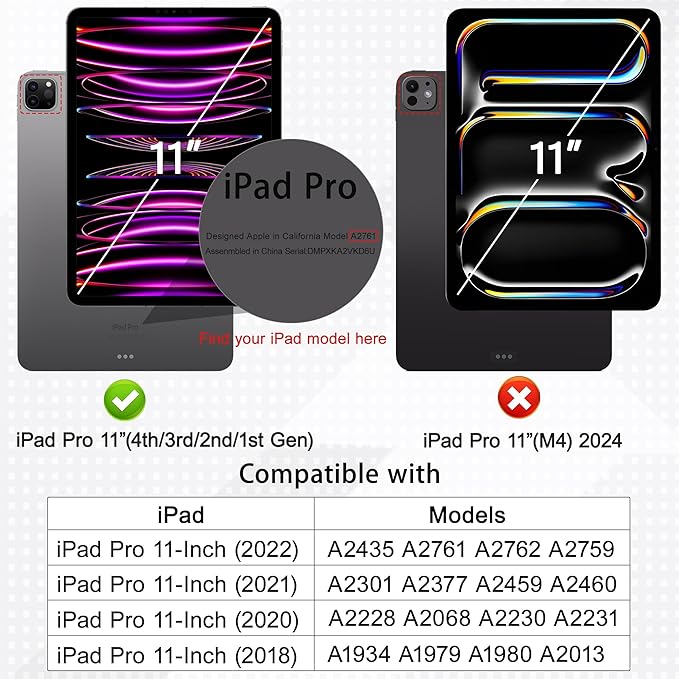 Tuiklol for iPad Pro 11 Inch 4th / 3rd / 2nd / 1st Gen (2022 2021 2020 2018) Case -Built-in Pencil Holder Shockproof Cover Clear Transparent Back Shell with Auto Wake/Sleep Black Flower