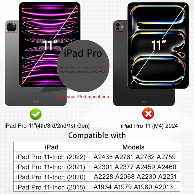 Tuiklol for iPad Pro 11 Inch 4th / 3rd / 2nd / 1st Gen Case 2022 2021 2020 | 2018 Build-in Pencil Holder with Stand TPU Back Cover &amp Trifold Stand &amp Auto Wake/Sleep Tablet Case Black Cat