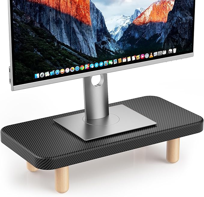Single Monitor Stand Riser, 16Inch Wood Desk Organizer with Monitor Stand & Storage Computer Monitor and Laptop Riser Multifunctional Laptop Stand Desk Organizer for Office Home Screen/Laptop/PC Black