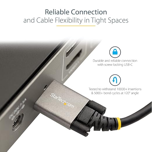 StarTech 20in/50cm Side Screw Locking USB-C Cable USB 10Gbps 100W PD | USB-C to USB-C 8K 60Hz/4K 144Hz Thunderbolt 3 Compatible M2 Screw TPE Jacket