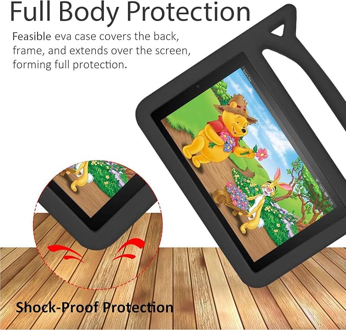 Case for Amazon Fire HD 10 Inch Tablet (11th Generation 2021 Released) - Lightweight Shockproof Kickstand Handle Kids Cover Case + 1 Screen Protector and 1 Stylus (Black)
