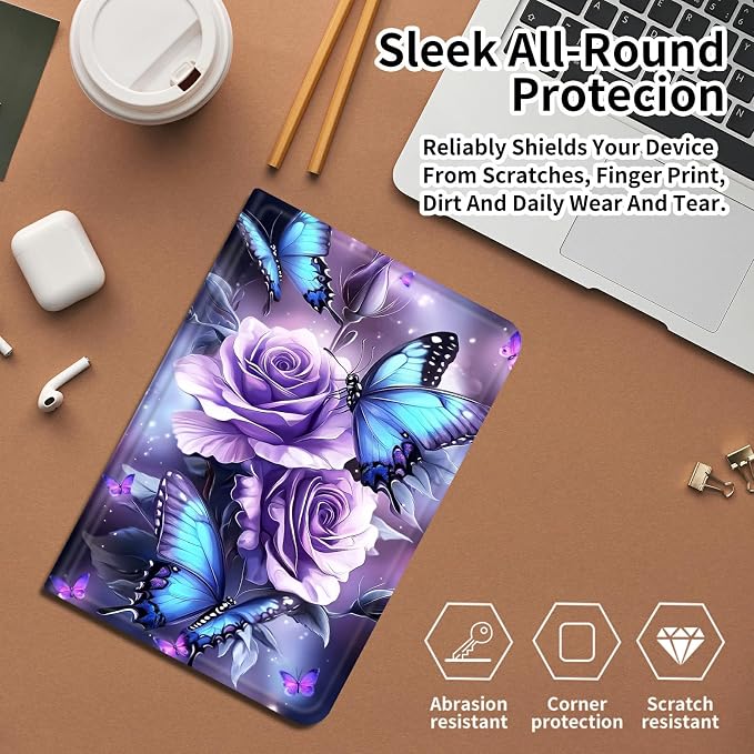 Case for Fire 7 2019/2017/2015Black Cat Purple Roses | DIGTIALL Slim Cover for Fire 7 Tablet 9th/7th/5th Gen 7.0 Folding Stand Protective Case Auto Sleep/Wake Smart Shell