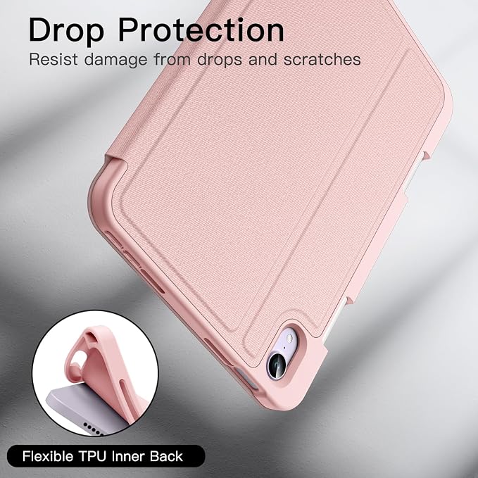 JETech Folio Case Cover for iPad mini A17 Pro/6th Gen (2024/2021) Black | Multi-Angle Stand Cover Pencil Holder Slim Protective Cover Auto Wake/Sleep