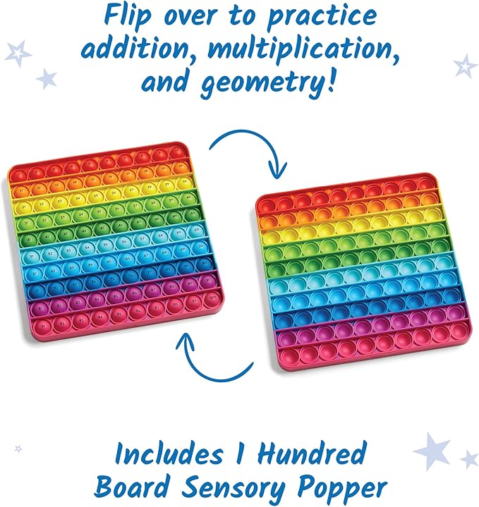 hand2mind Hundred Board Sensory Bubble Popper,Pop Fidget Toys for Kids,Multiplication Board,Math Manipulatives Kindergarten,Fine Motor Toys,Fidgets for Classroom,Calm Down Corner Supplies,(Pack of 2)