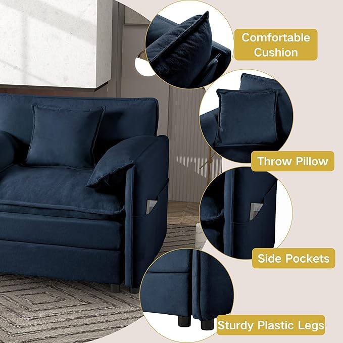 Chenille Sofa Set for Living Room, 2 Pieces Modern Deep Seat Oversized 3-Seater Cloud Couch for Bedroom, Office, Apartment, Furniture Set (Blue, 2+2)