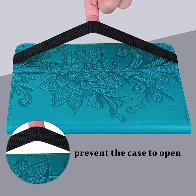 Case for Samsung Galaxy Tab A11+/A11 Plus /A9+/A9 Plus 2025/2023 5G 11 Inch Embossed Lace PU Leather Stand Cover with Elastic Band Card Slots Pen Holder &amp Multi-Angle Viewing - Blue