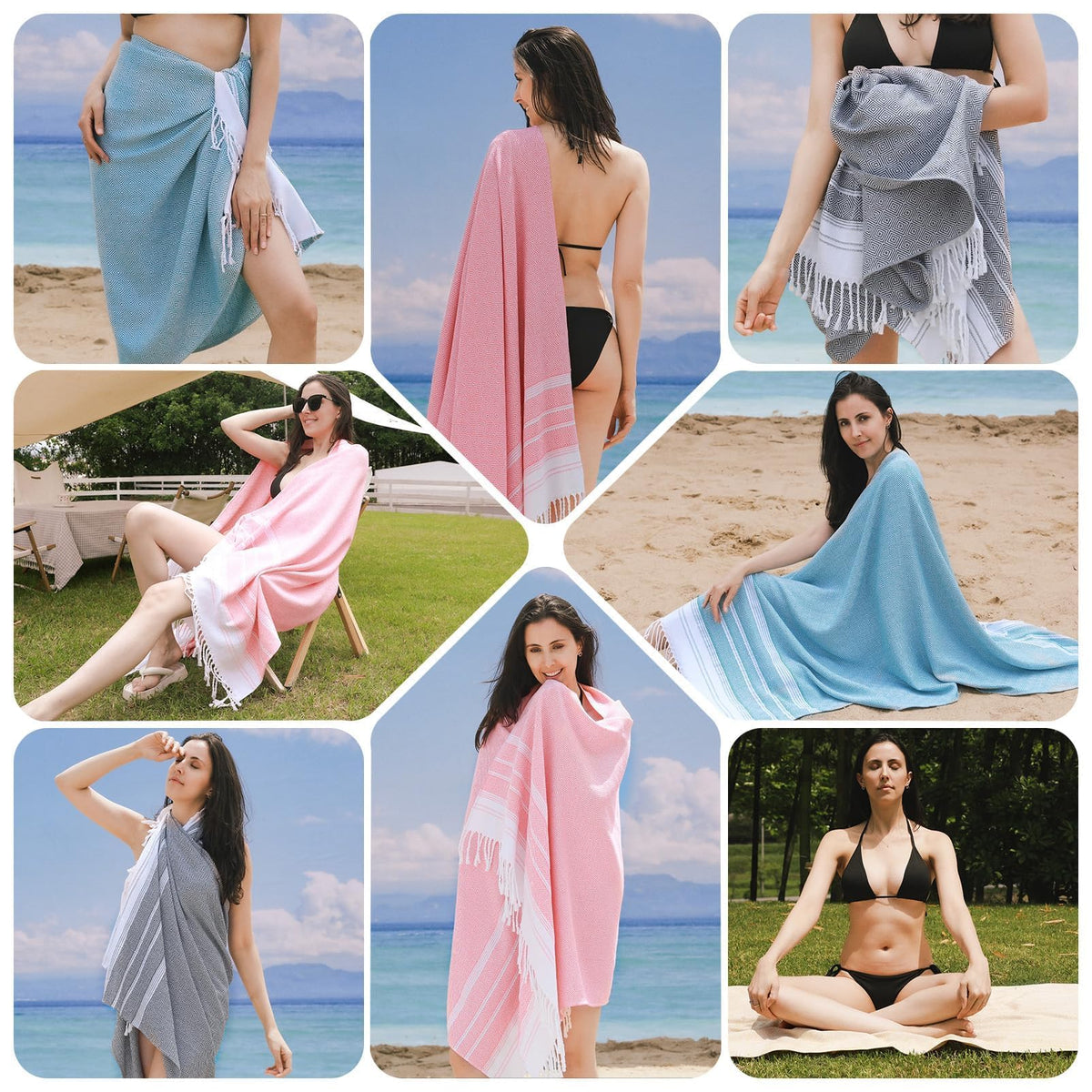 Genovega 6 Oversized Turkish Beach Bath Towel Set Bulk 74"x38" Extra Large Sand Free Quick Dry Swimming Camping Pool Clearance Towels Essentials Adult Multi Stripe Travel Blanket