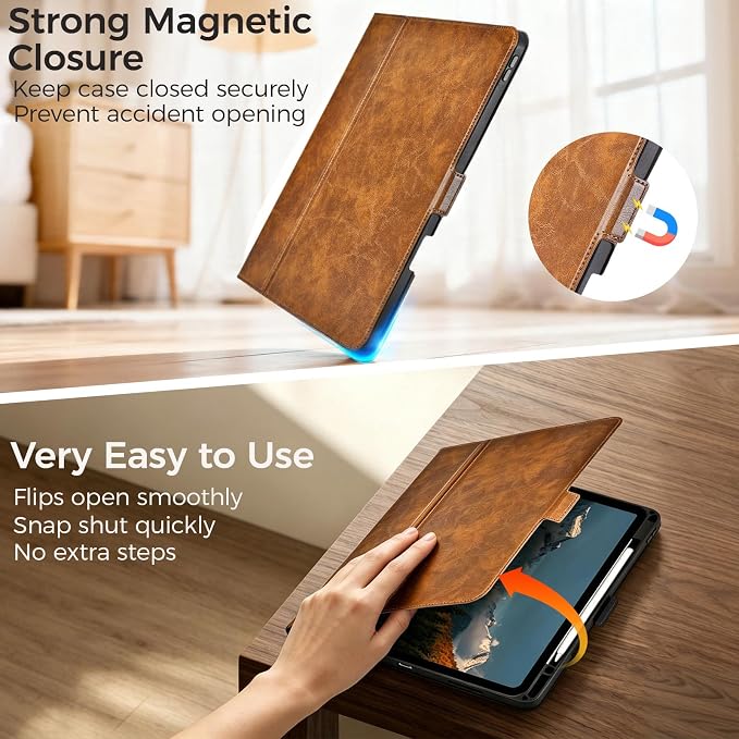 for iPad Air 13 Inch Case M4/M3/M2 (2026/2025/2024) Black | Slim LightweightPremium Vegan Leather CoverPencil HolderAuto Sleep/WakeMulti Viewing AngleTyping AngleMagnetic Clasp
