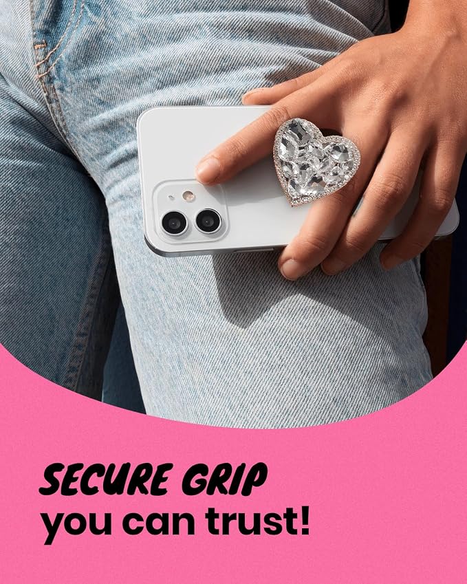 OnTheGrip Cute Cubic Diamond Heart Shape Design Collapsible Expandible Mobile Phone Grip Stand Holder for Smartphone Tablet Cell Phone Accessory (Silver Small)