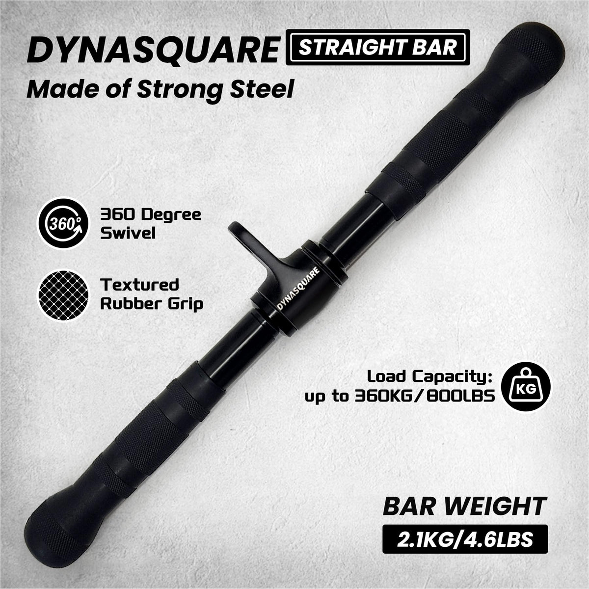 DYNASQUARE Cable Attachments for Home Gym, Made of Heavy Duty Solid Steel, LAT Pulldown Attachment, Weight Machine Accessories, Straight Pull Down Bar, Tricep Rope, Exercise & Double D Handle
