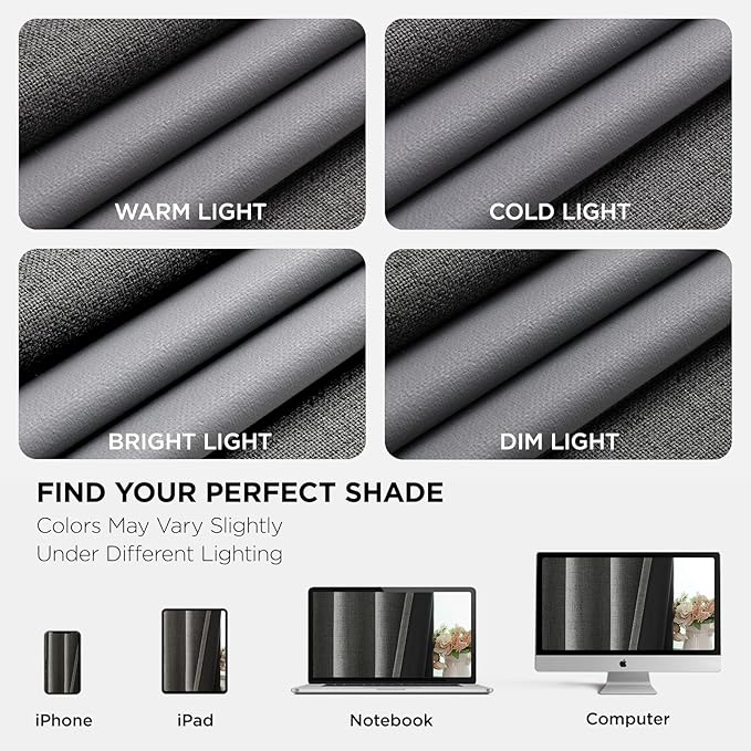 Joydeco Blackout Curtains 72 Inches Long 2 Panels Burg, Room Darkening Curtains for Bedroom, 100% Black Out Textured Thermal Drapes Privacy Protection 2 Panels Set(W52 x L72 Inch, Grey)