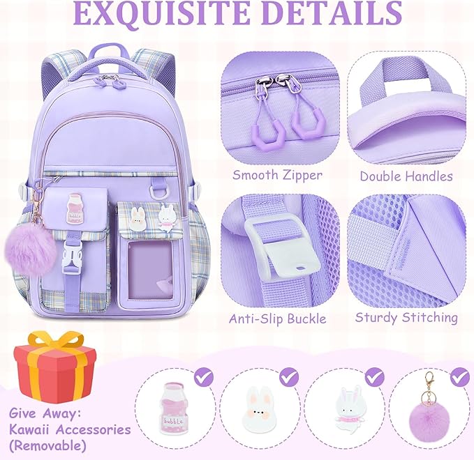 Kids Backpacks for Girls - Cute Girls Backpack for Elementary, Middle and High School Students - 18" Large Capacity School Bookbag with Multiple Pockets