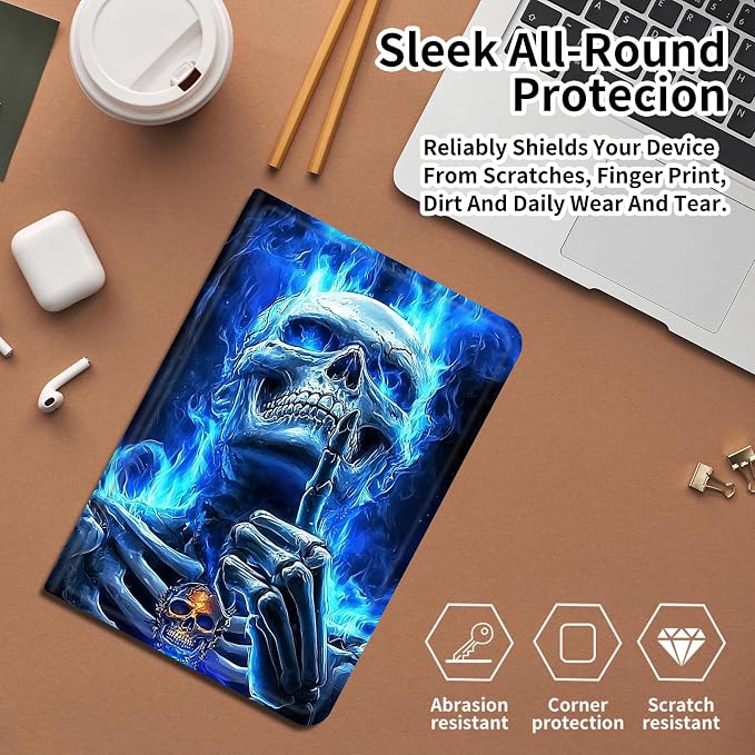 Case for Fire 7 Tablet &amp Fire 7 Kids (12th Gen 2022 Release) - Slim PU Leather Protective Smart Cover with Auto Sleep/Wake &amp Multi-Angle StandBlue Dandelion