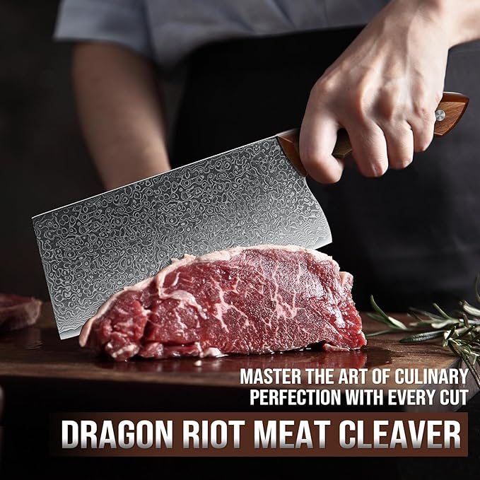 DRAGON RIOT 10 Inch Meat Cleaver, VG10 Steel, Wood Handle