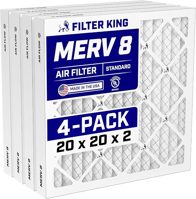 Filter King 20x20x2 Air Filter | 4-PACK | MERV 8 HVAC Pleated A/C Furnace