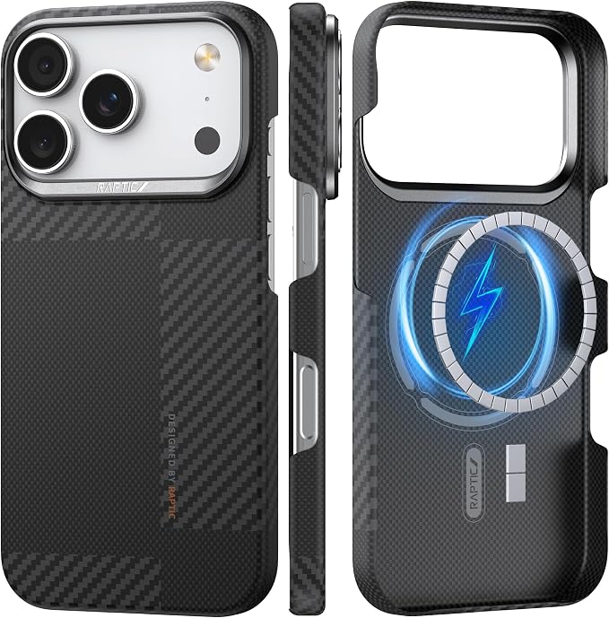 RAPTIC Aramid Fiber Case for iPhone 16 Pro Compatible with MagSafe Non-Slip &amp Slim 600D Aramid Fiber [Military Grade Drop Tested] Anti-Scratch Shockproof Protective Case 6.3 inch Black
