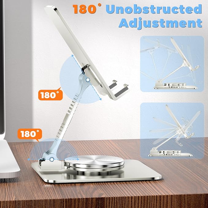 360 Rotatable Foldable Phone Stand for DeskFully Adjustable Desktop Phone Holder Cradle Dock Compatible with iPhone 17 16 15 14 13 12 11 Pro MaxTabletsAll Phones(Black)