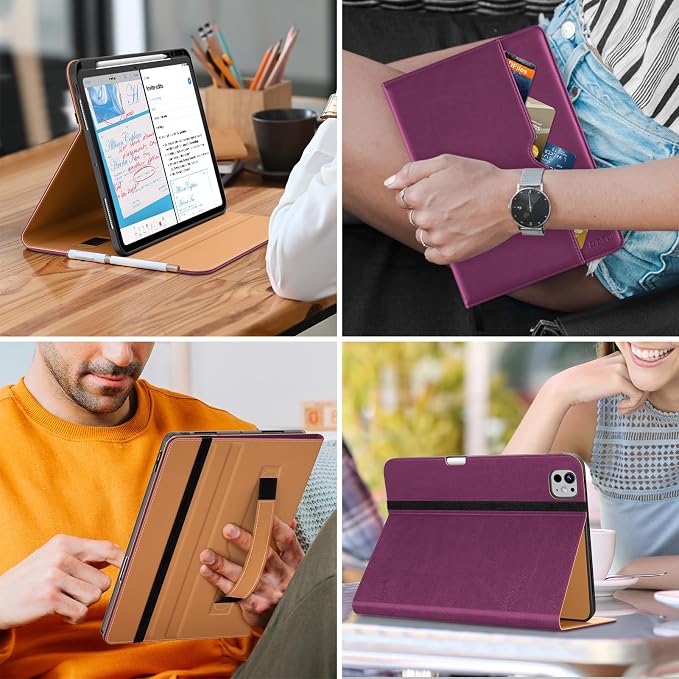 DTTO for iPad Pro 13 Inch Case (M5) 2025 / (M4) 2024 Brown | Premium Leather Business Cover with Pencil Holder Hand Strap &amp Pocket Corner Protection Auto Sleep/Wake Multiple Angles