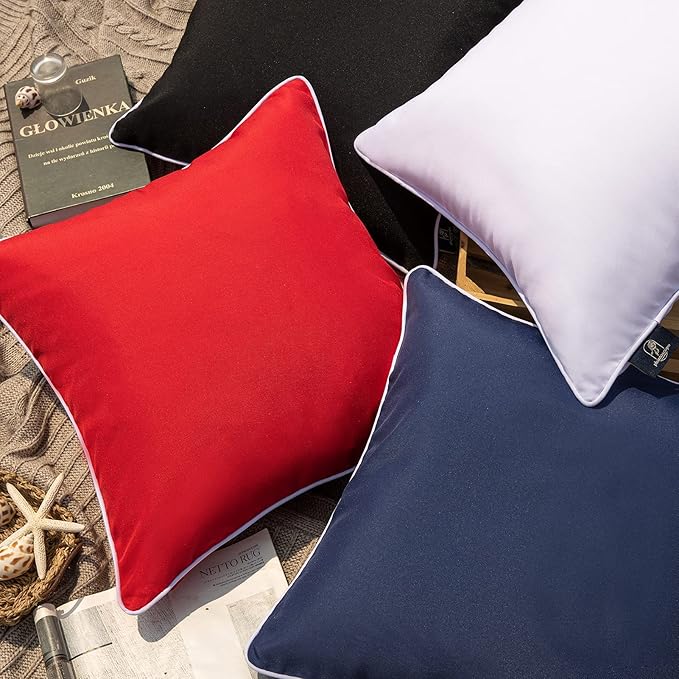 Phantoscope Pack of 2 Outdoor Waterproof Solid Throw Decorative Pillow Cover Decorative Square Outdoor Pillows Cushion Case Patio Pillows for Couch Tent Sunbrella, White 12x20 inches 30x50 cm
