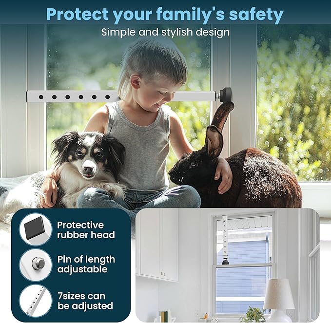 Gadgetzan 1 Pack Window Security Bars Adjustable 11"-18",Portable Short Sliding Window Lock Bar for Child Safety/Anti-Theft,Window safety lock with Rubber Base for Vertical and Horizontal Window-White