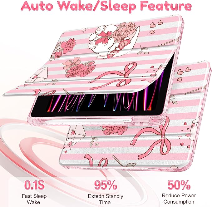 Case for iPad 9th/ 8th/ 7th Generation 10.2-Inch Case(2021/2020/2019 Release) Glitter Tablet Cases with Transparent Acrylic Back+Trifold Stand+Pencil Holder+Auto Wake/Sleep Bows-Stripe