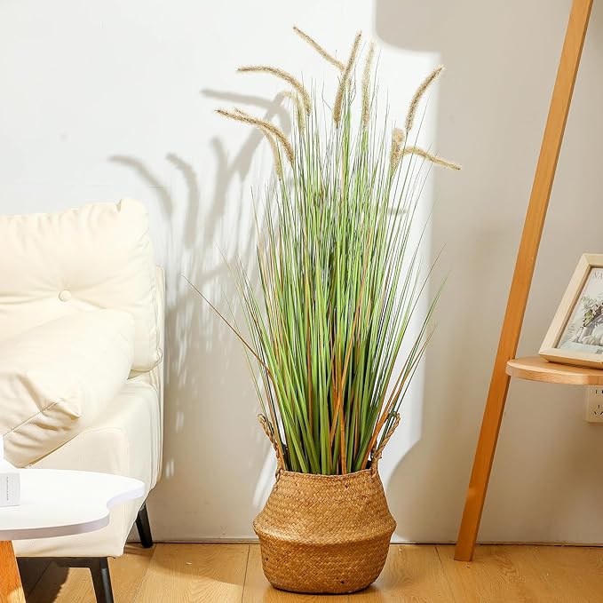 Jexine 2 Pieces Faux Plants Outdoor 4 ft Tall Artificial Grass Plant Potted Artificial Setaria Grass Faux Greenery Floor Plants for Housewarming Gift House Garden Lobby Outdoor (Green)