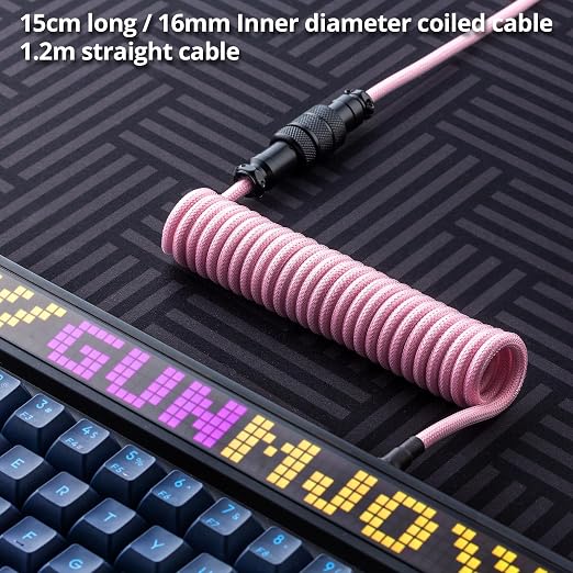 GUNMJO Pro Custom Coiled USB C Cable for Gaming Keyboard Double-Sleeved Mechanical Keyboard Cable with Detachable Metal Aviator 1.5M USB-C to USB-A Blue Color