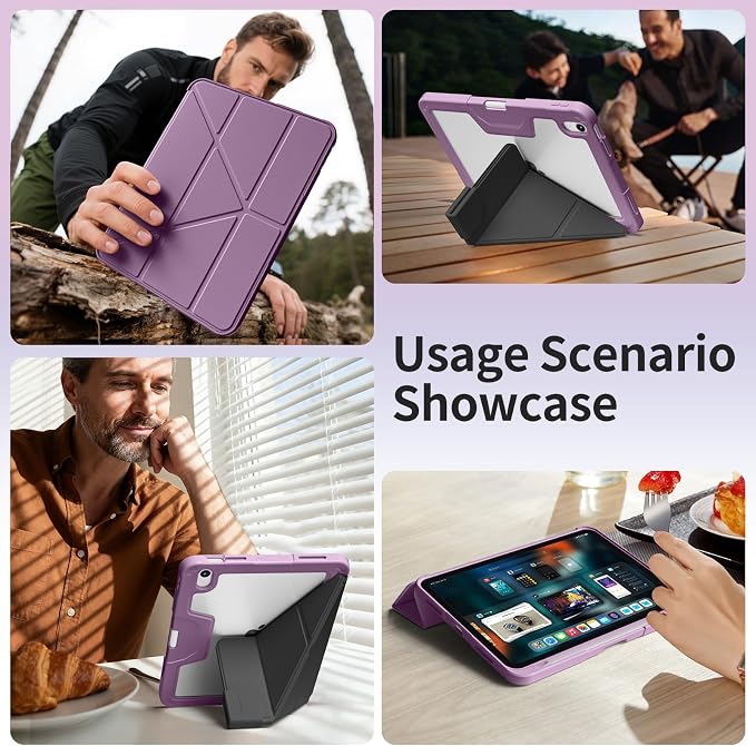 Case for iPad (A16) 11th Gen 11'' 2025/iPad 10th Gen 10.9'' 2022 | Shockproof Protective Cover with Pencil Holder Multi-Angle Stand Clear Back Support Touch ID &amp Auto Sleep/Wake (Black)