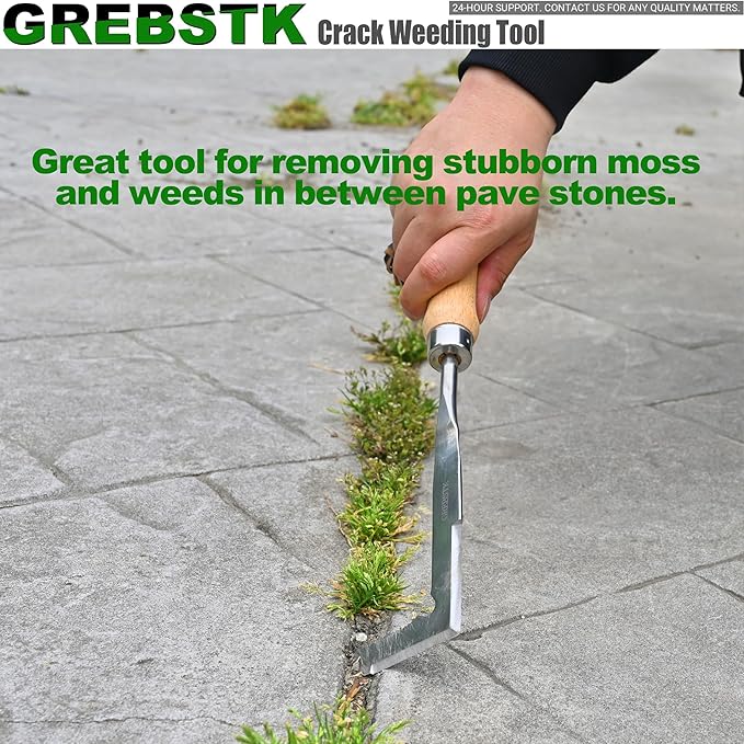 GREBSTK Crack Weeder Crevice Weeding Tool Stainless Steel Manual Weeder Beech Handle Gardening Tool