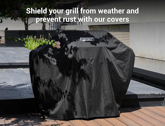 Monument Grills Outdoor Barbecue Stainless Steel 3 Burner Propane Gas Grill, 48,000 BTU Patio Garden Grill with Side Burner and Knob Controls, Mesa305 with BBQ Cover