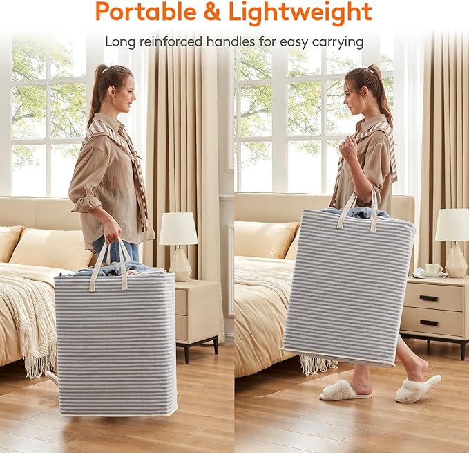 Lifewit 3 Pack Laundry Hamper Large Collapsible Laundry Baskets, Freestanding Waterproof Clothes Hamper with Easy Carry Handles in Laundry Room Bedroom Bathroom College Dorm for Adults, Gray, 3 x 125L